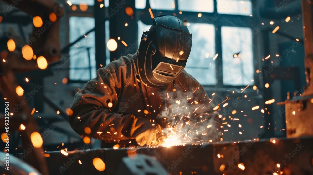Welder with sparks flying Welder with sparks flying