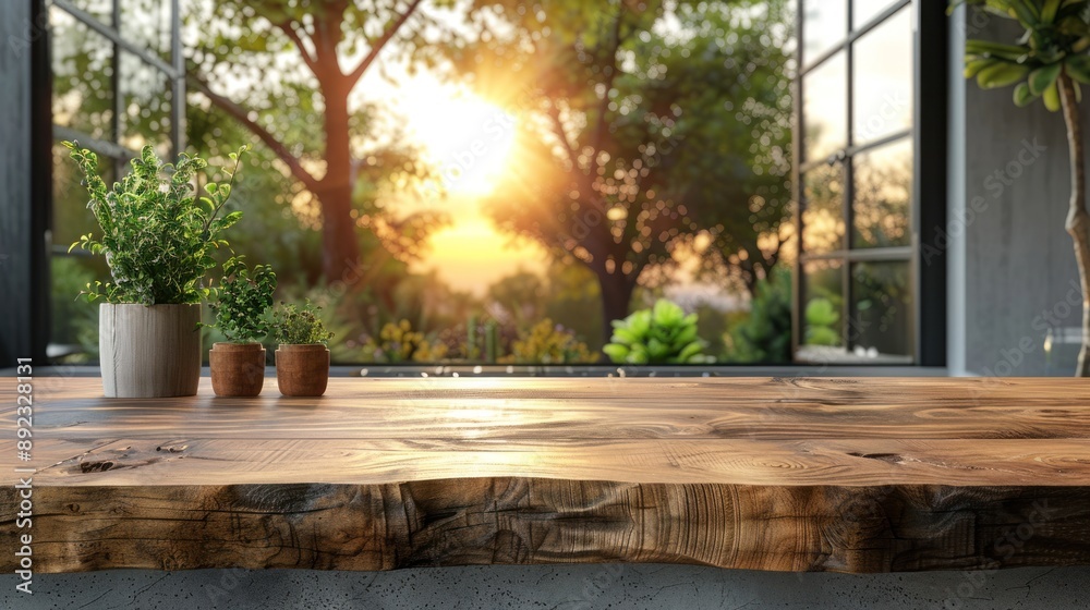 Wooden Tabletop with a View of the Sunset Wooden Tabletop with a View of the Sunset