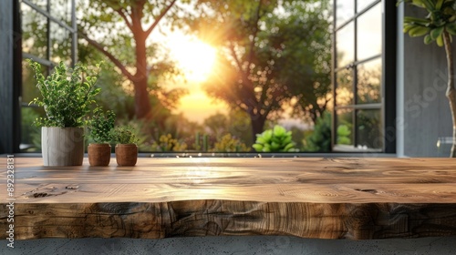 Wooden Tabletop with a View of the Sunset © Umi Sakina
