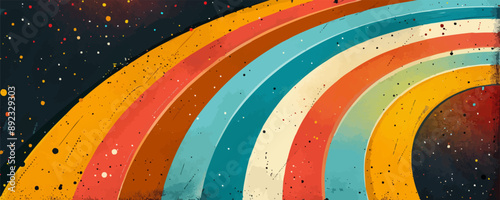 Retro 70s geometric posters, vintage rainbow color lines print. Groovy striped design poster, abstract 1970s colorful background vector set. Vector flat minimalistic isolated illustration