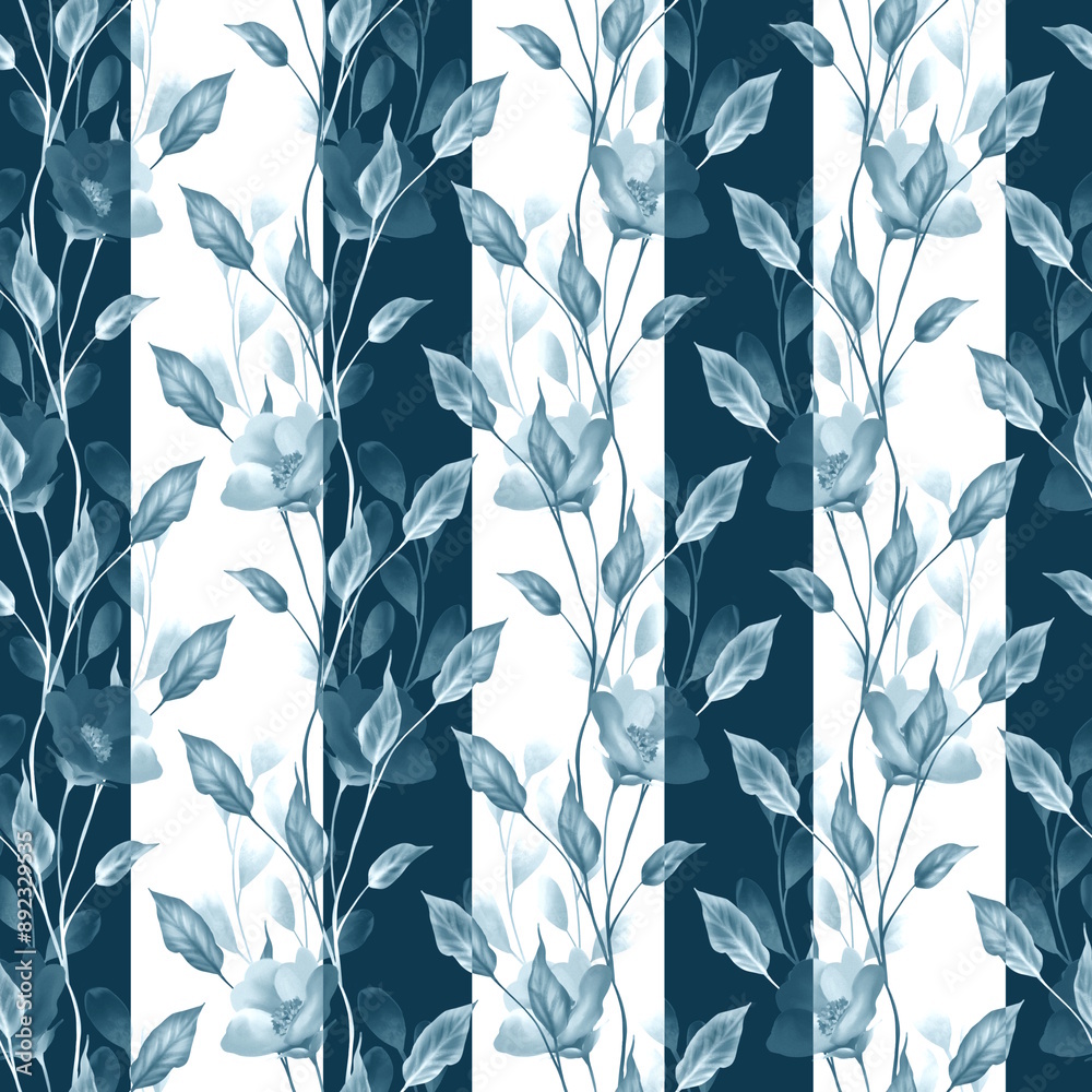 Seamless pattern with flowers. Blue floral striped background. Seamless pattern with flowers. Blue floral striped background.