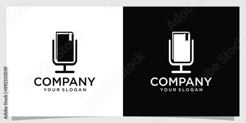 illustration style podcast logo with book and microphone as brand image