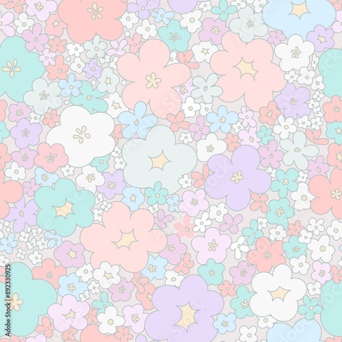 Cute pastel seamless pattern with simple flowers