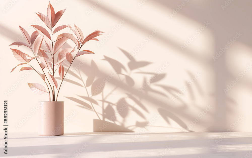 A minimalist floral arrangement featuring a pink plant casting soft shadows on a light background, perfect for interior decor. A minimalist floral arrangement featuring a pink plant casting soft shadows on a light background, perfect for interior decor.