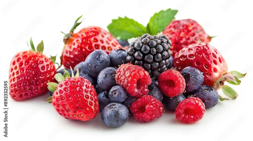 Assorted mix berries on isolated white background. Ideal for food blogs, recipe cards, fruit farm promotions, and healthy lifestyle concepts. Assorted mix berries on isolated white background. Ideal for food blogs, recipe cards, fruit farm promotions, and healthy lifestyle concepts.