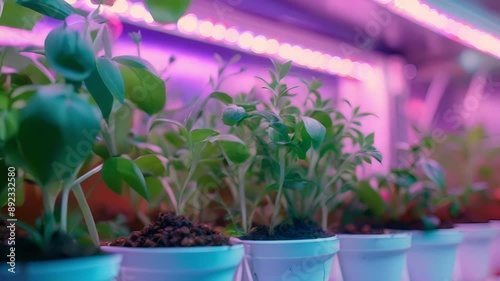 Indoor Garden with Pink Lights