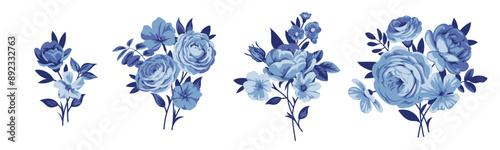 Collection of small pretty rose bouquets for design of greeting cards