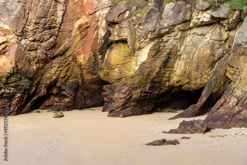 La Franca beach rock formations in Asturias, North coast of Spain. Nature backgrounds.