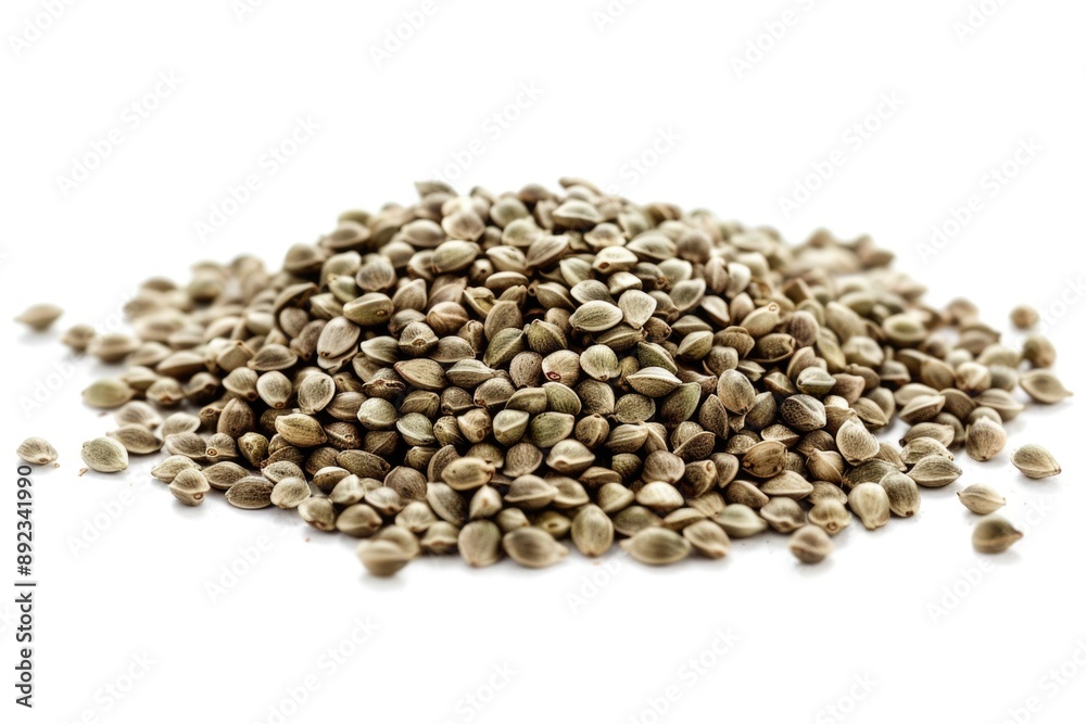A pile of seeds sitting on a white surface, great for illustrating agricultural or environmental concepts A pile of seeds sitting on a white surface, great for illustrating agricultural or environmental concepts