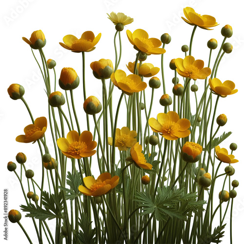 Buttercup (Ranunculus acris) - flowering plant in front of white background. photo