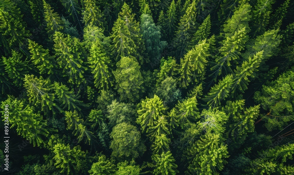 A stunning aerial view of a lush, green forest during summer. Free copy space for text. A stunning aerial view of a lush, green forest during summer. Free copy space for text.