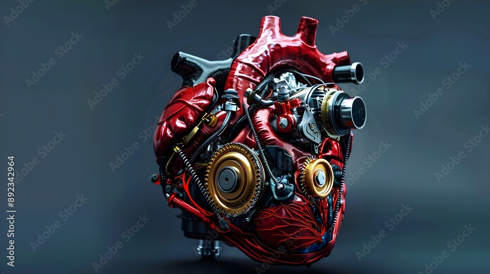 Fototapeta premium human heart in the shape of a car engine, Mechanical heart, artificial heart concept, future of transplant medicine