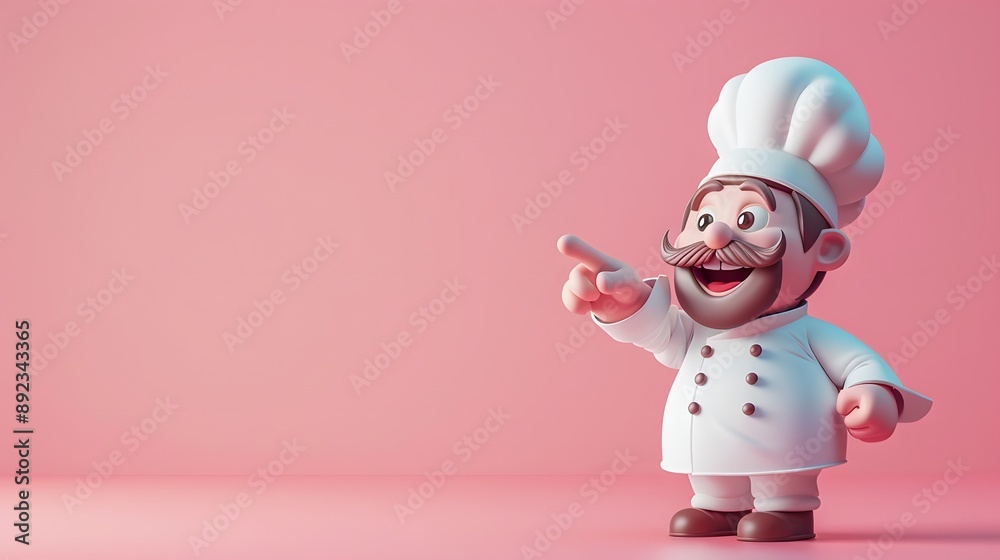 3D Cartoon Chef Character Pointing to the Left. 3D Cartoon Chef Character Pointing to the Left.