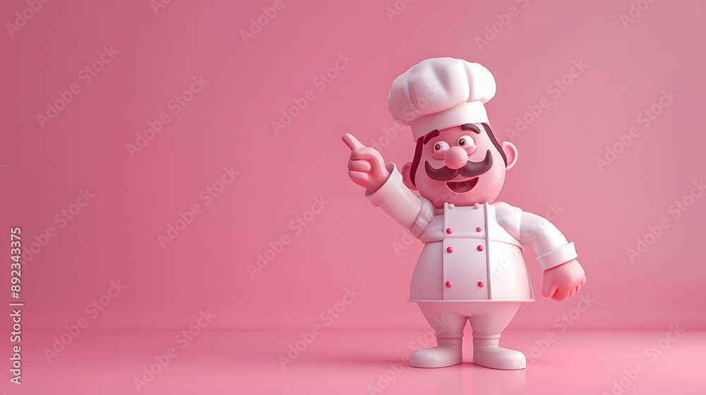 3D Cartoon Chef Pointing to Side. 3D Cartoon Chef Pointing to Side.