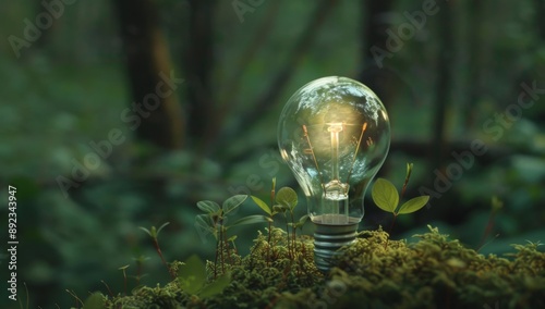 A light bulb with green plants growing inside, symbolizing eco-friendly energy and sustainable technology  © Snowstudio