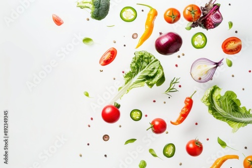 Wallpaper Mural Various colorful vegetables falling on white background, levitation concept with healthy food Torontodigital.ca