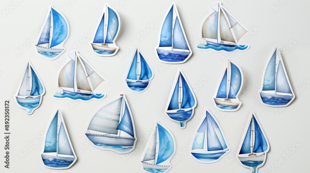 Nautical Ship Sticker Set: Various Ship Designs on White Background Nautical Ship Sticker Set: Various Ship Designs on White Background