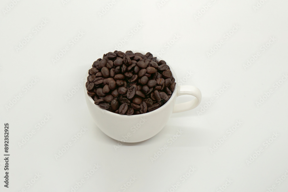 Espresso Americano in a ceramic fancy cup with fresh coffee bean scattered Isolated White Background Espresso Americano in a ceramic fancy cup with fresh coffee bean scattered Isolated White Background