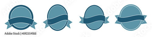 Blue vintage oval shape labels with ribbons, element design decoration object