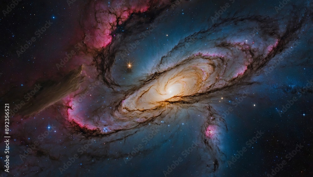 Galactic core surrounded by swirling cosmic dust and colorful nebulae Galactic core surrounded by swirling cosmic dust and colorful nebulae