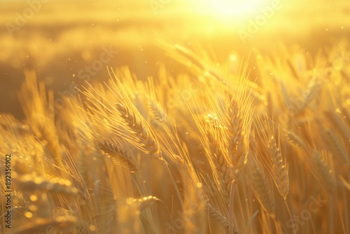 A field of golden wheat with the warm sunlight shining down, perfect for rural or farm-themed projects © Ева Поликарпова