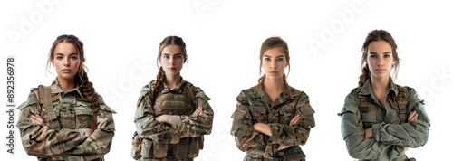 beautiful female soldier with arms crossed against 