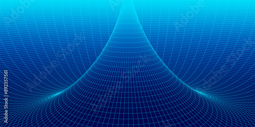 Frame torus with connected lines and dots. 3D texture of a wormhole portal with a mesh structure. Polygonal mesh element.