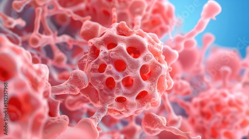 Medical 3D visualization of mast cell activation by allergens, mast cell, allergen interaction