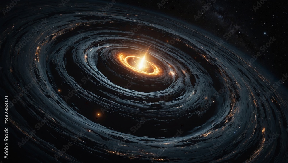 Enigmatic black hole surrounded by swirling, luminous energy and star debris Enigmatic black hole surrounded by swirling, luminous energy and star debris