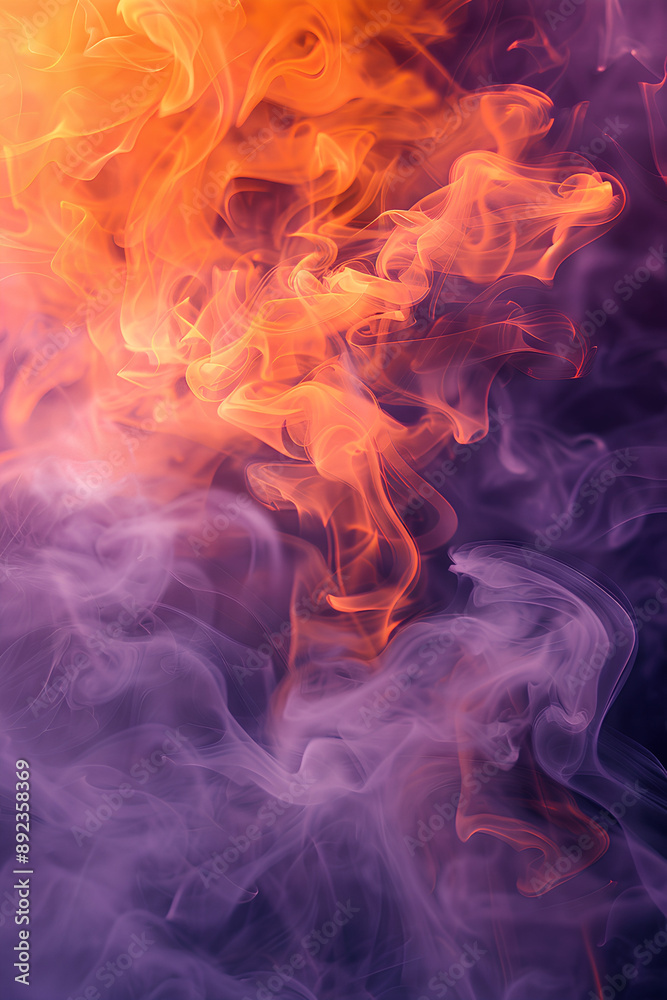  Fiery Orange and Purple Smoke Swirls Against Dark Background