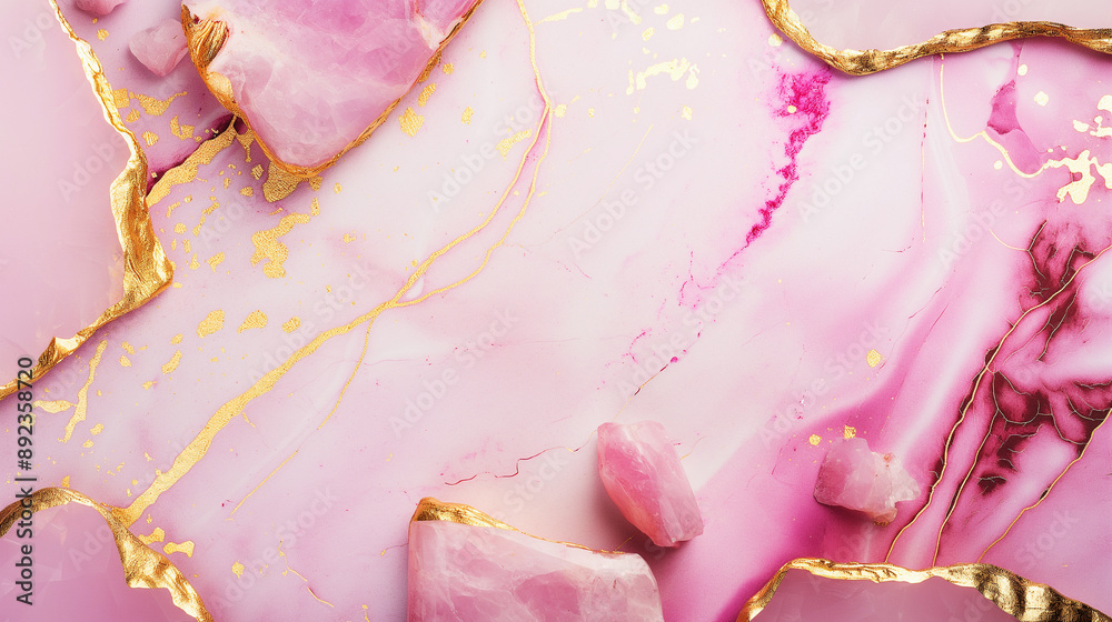 A pink background with gold accents and pink rocks A pink background with gold accents and pink rocks