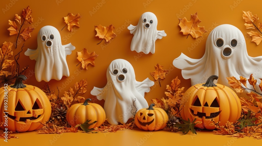 Ghosts and jack-o-lanterns gather for a festive Halloween celebration Ghosts and jack-o-lanterns gather for a festive Halloween celebration