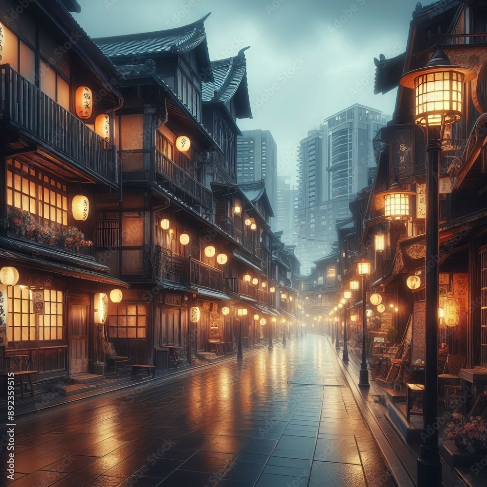 Ancient street at night ai generated Ancient street at night ai generated