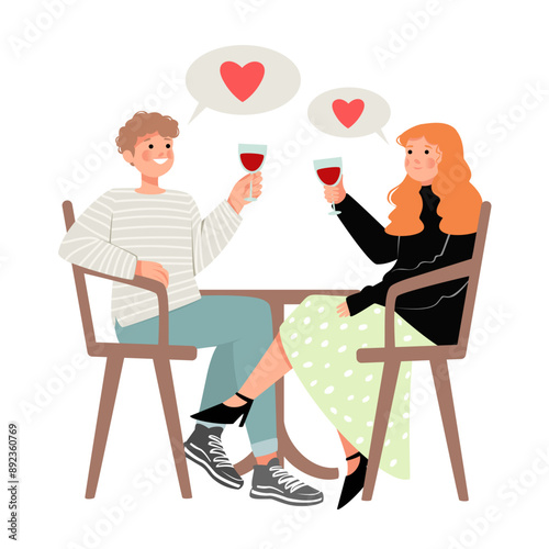 Man and woman on romantic date at a table in cafe