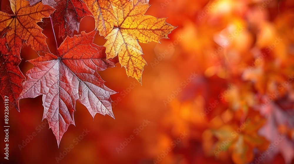 Autumn leaves in various shades of red and orange, with a blurred background Autumn leaves in various shades of red and orange, with a blurred background