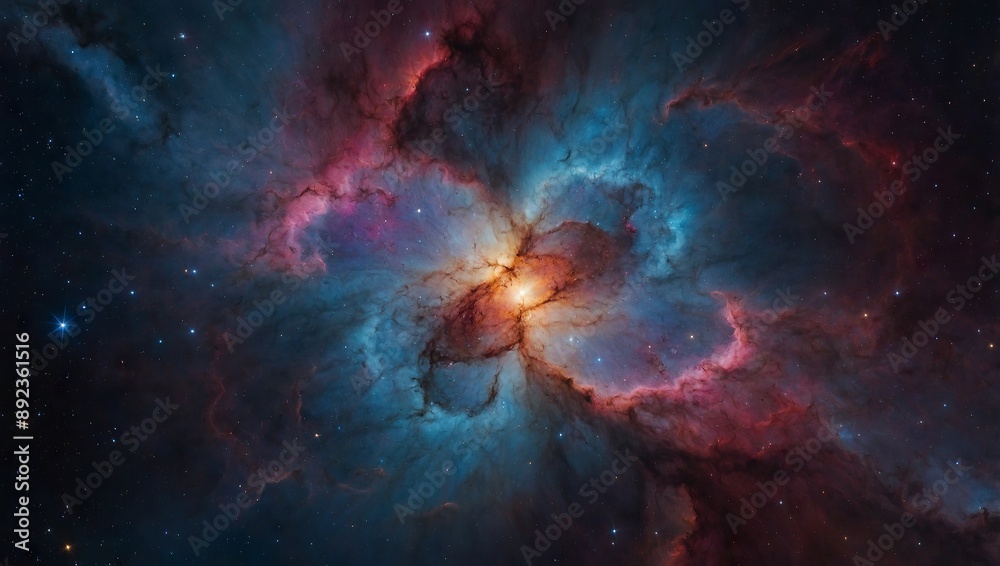 Obraz premium Mystical star formation emerging from the heart of a colorful nebula