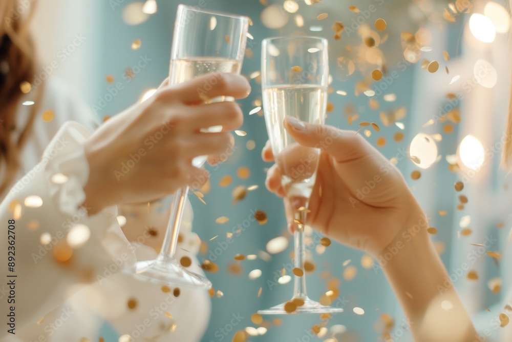 Elegant Champagne Toast with Golden Confetti Elegant Champagne Toast with Golden Confetti