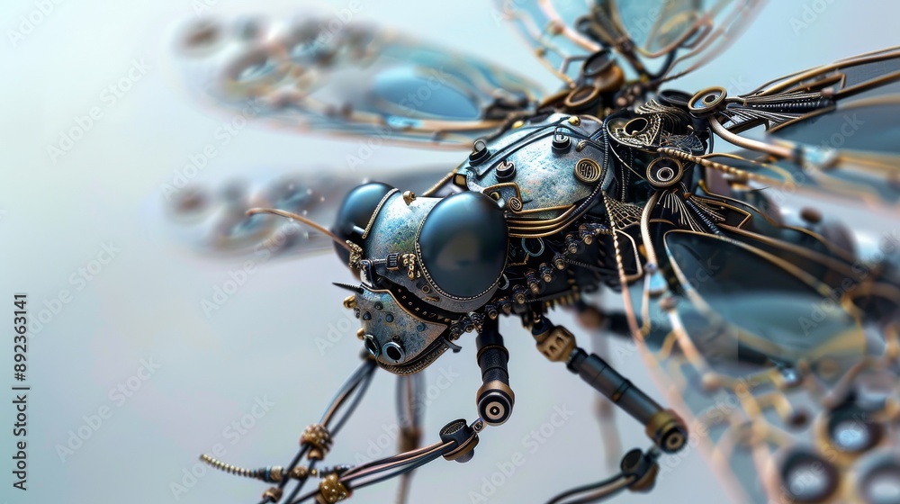 Fototapeta premium 3D rendering of a mechanical insect with intricate details and gears