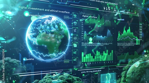 Planet earth and Business travel Economy themed infographics, digital hologram graph