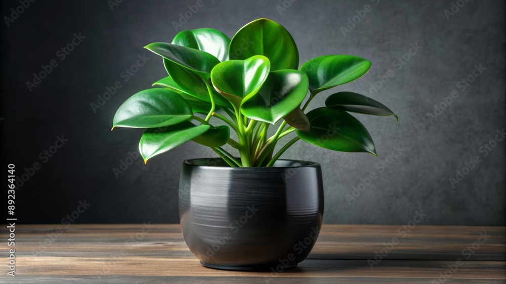 A elegant, refined, lush green houseplant with winding stems and vibrant leaves grows proudly from a sleek black ceramic pot. A elegant, refined, lush green houseplant with winding stems and vibrant leaves grows proudly from a sleek black ceramic pot.