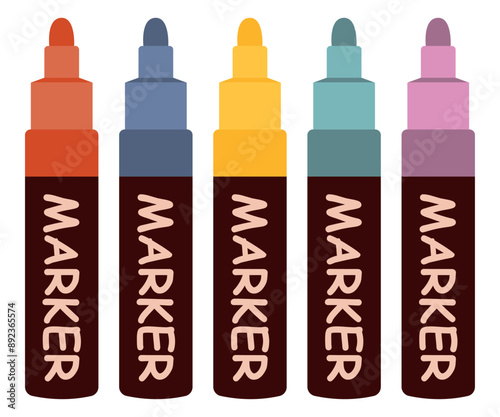 Colorful marker pens set. Children and artist pencils. Kids vivid painting tools, various color palette. Office highlighters design elements. Back to school