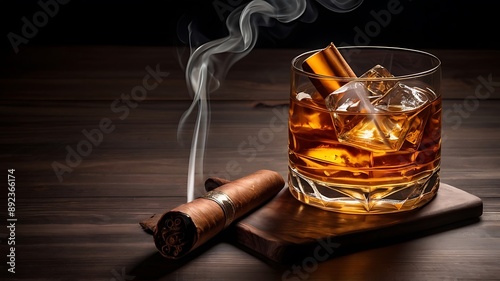glass of whiskey and cigar, lux life