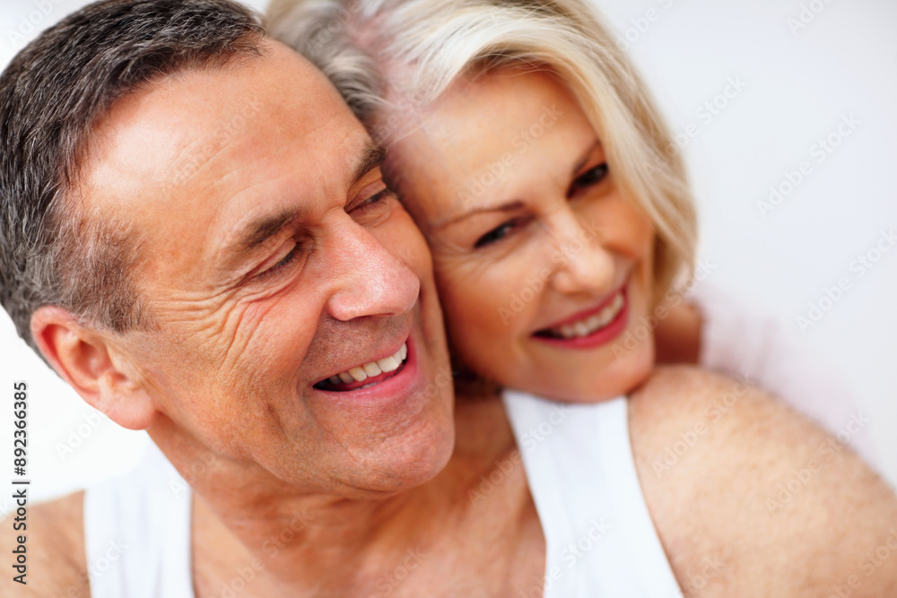 Face smile, mature couple and hug for support, healthy relationship, bonding together with trust in home. Happy woman, man and closeup love embrace with safety, calm weekend and marriage commitment Face smile, mature couple and hug for support, healthy relationship, bonding together with trust in home. Happy woman, man and closeup love embrace with safety, calm weekend and marriage commitment