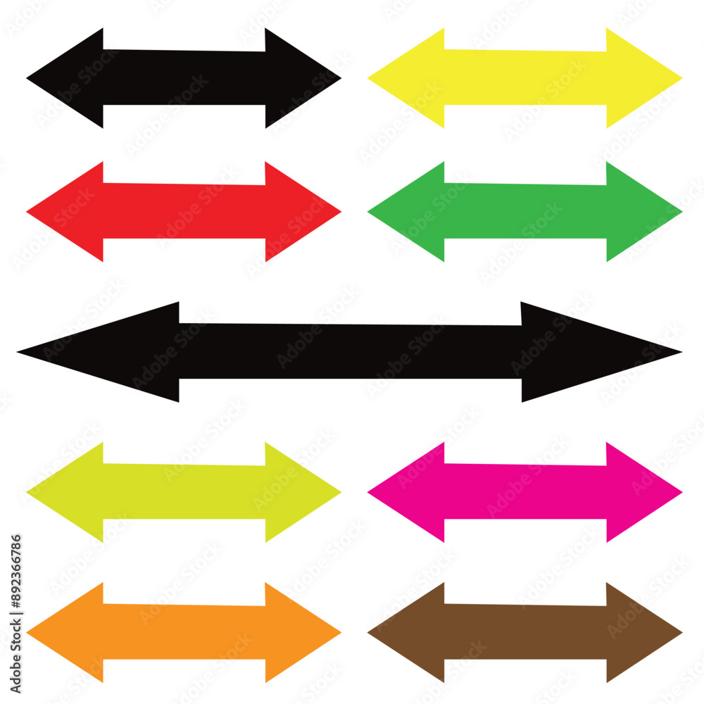 Vector illustration of a black arrow and many colorful arrows or double side arrows pointing both sides, right and left,,red and black and white blue and pink and green arrow ,sits of arrow Vector illustration of a black arrow and many colorful arrows or double side arrows pointing both sides, right and left,,red and black and white blue and pink and green arrow ,sits of arrow