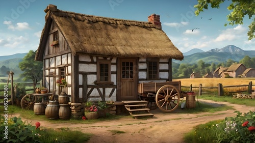 Illustrations with the theme of old village life

