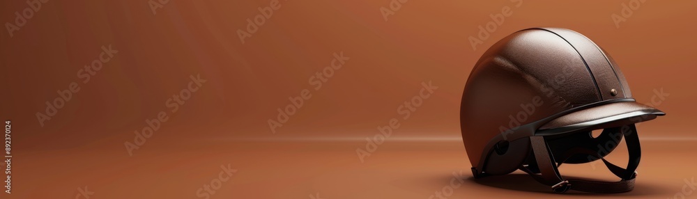 Fototapeta premium Modern Equestrian Helmet with Detailed Vents and Strap Design on Brown Background