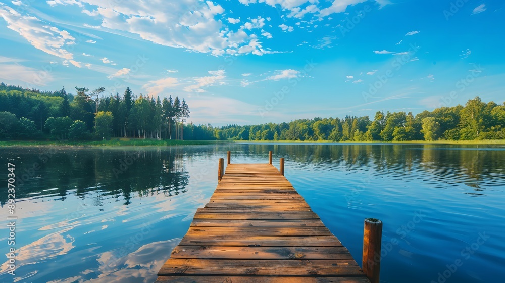 Obraz premium 湖と木製の桟橋
