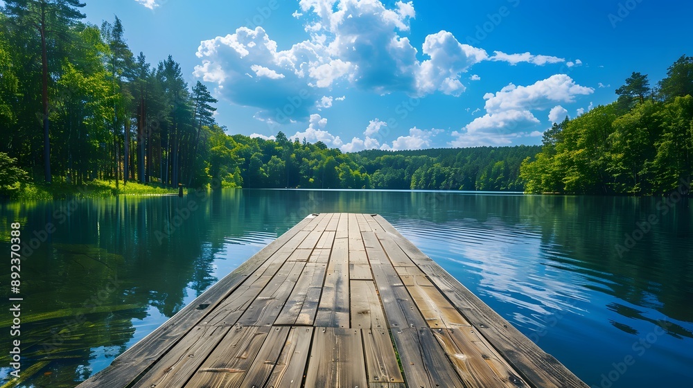 Obraz premium 湖と木製の桟橋