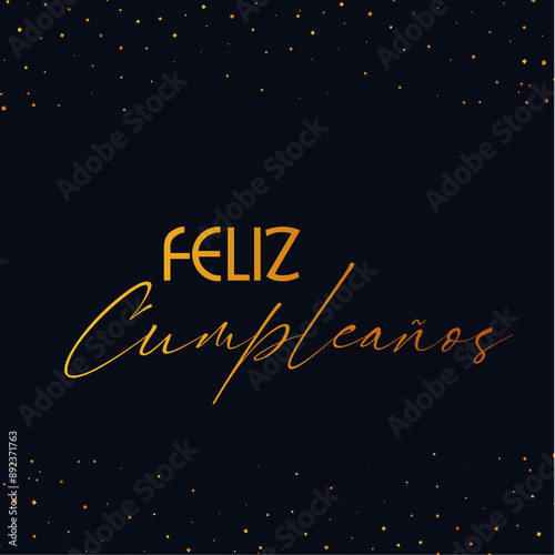 tarjeta o pancarta para desear un feliz cumpleaños en oro sobre fondo negro con brillo dorado