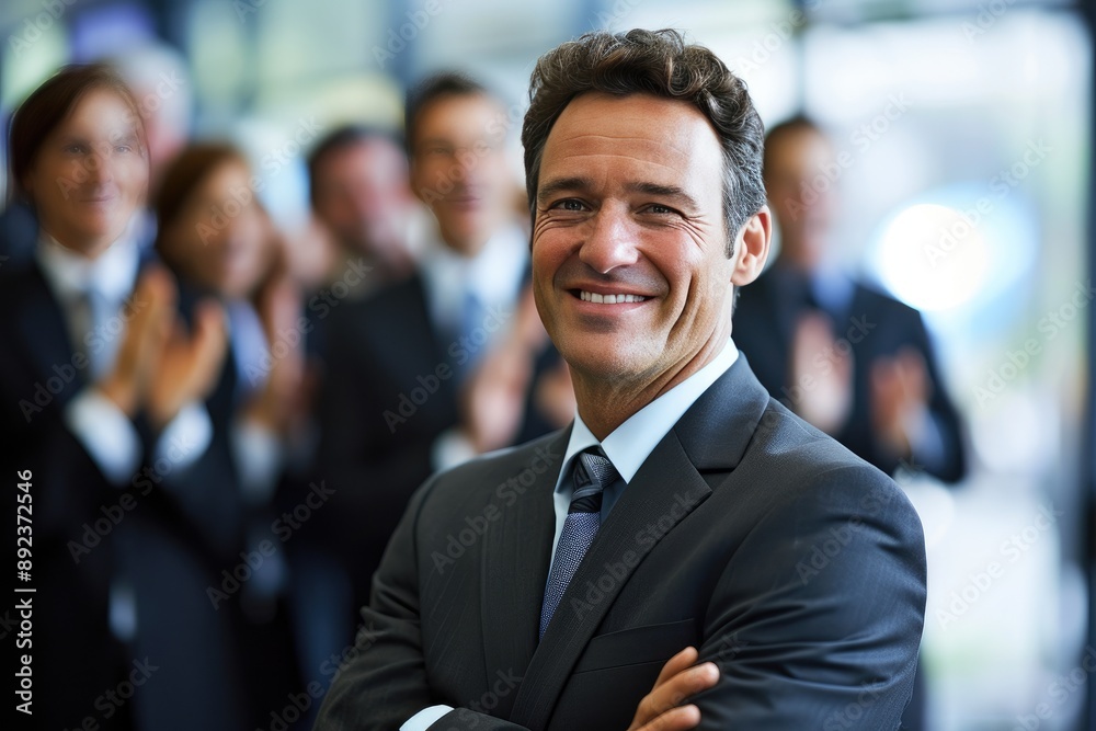 Professional Executive with Colleagues Clapping Behind Professional Executive with Colleagues Clapping Behind